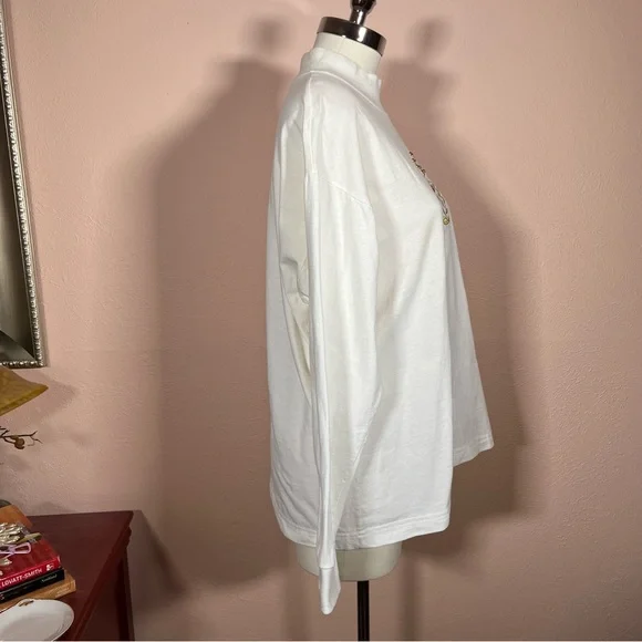 Vintage 1980 Icing Oversized Cream Gold Crown Embellished mock neck sweater - Picture 6 of 17